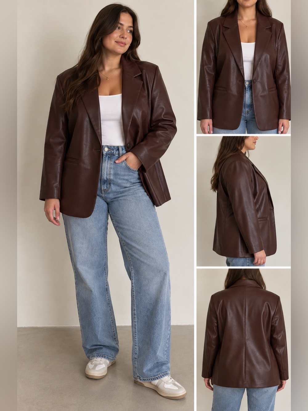 Vero Moda Dark Brown Faux Leather Blazer Jacket